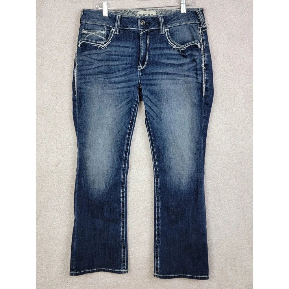 Ariat REAL Women's 32S Mid Rise Entwined Marine Bootcut Cowgirl Equestrian Jeans
